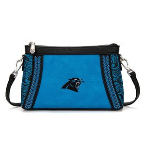 NFL-HB-CAR-028-BL NFL Carolina Panthers Braided Floral Crossbody Bag