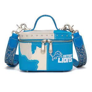NFL-HB-DET-030-BL NFL Detroit Lions Western Canvas Crossbody Makeup Bag