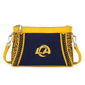 NFL-HB-LA-028-NY NFL Los Angeles Rams Braided Floral Crossbody Bag