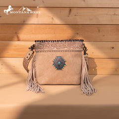MW1350-8360 Montana West Tooled Aztec Concho Collection Crossbody -Tan