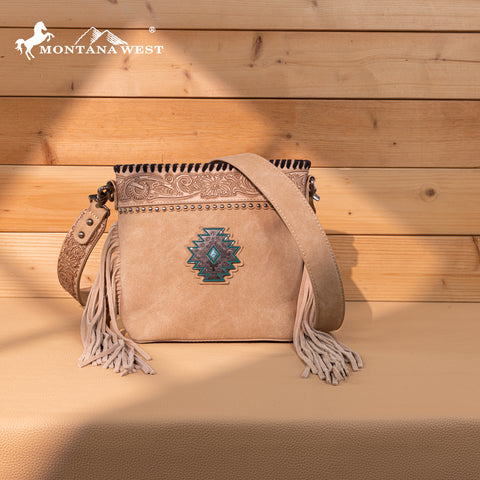 MW1350-8360 Montana West Tooled Aztec Concho Collection Crossbody -Tan
