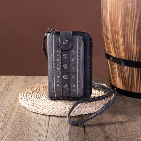 PHD-2012  American Bling Daisy Conchos  Phone Wallet/Crossbody