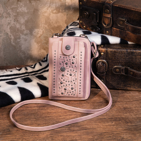 PHD-2108  American Bling Pink Cut-Out Studs Phone Wallet/Crossbody