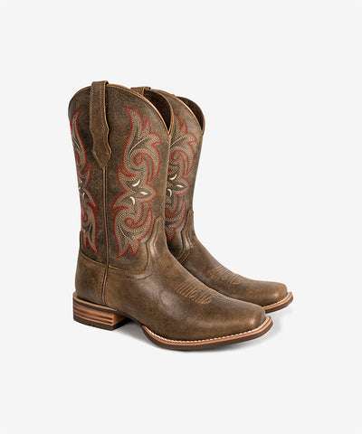 PLT203602 (200002)  Western Women's Embroidered Wide Toe Cowgirl Genuine Leather Boots