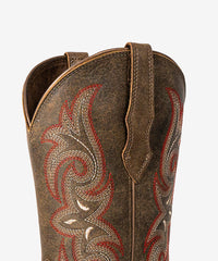 PLT203602 (200002)  Western Women's Embroidered Wide Toe Cowgirl Genuine Leather Boots