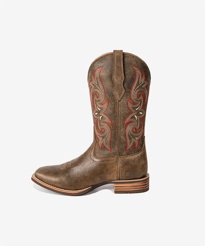 PLT203602 (200002)  Western Women's Embroidered Wide Toe Cowgirl Genuine Leather Boots
