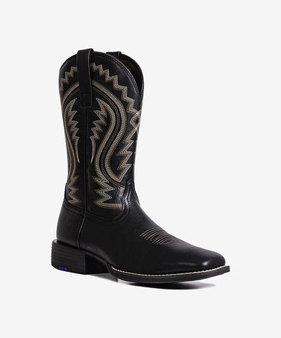 PLT603601  Western Men's Embroidered Wide Toe Cowboy Vegan Leather Boots