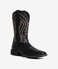 PLT603601  Western Men's Embroidered Wide Toe Cowboy Vegan Leather Boots