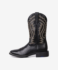 PLT603601  Western Men's Embroidered Wide Toe Cowboy Vegan Leather Boots