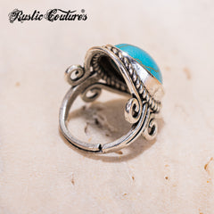 RCR-01-105   Rustic Couture's  Vintage Oval Silver/Bronze Etched Ring