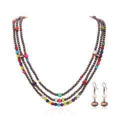 RNS-1035  Rustic Couture's  Turquoise Beaded  Layered Necklace Earrings Set