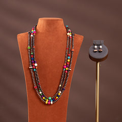 RNS-1035  Rustic Couture's  Turquoise Beaded  Layered Necklace Earrings Set