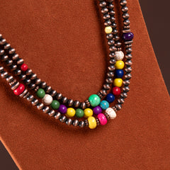 RNS-1035  Rustic Couture's  Turquoise Beaded  Layered Necklace Earrings Set