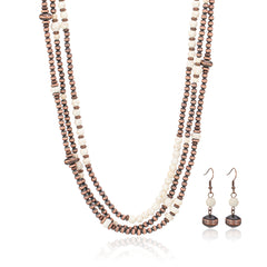 RNS-1035  Rustic Couture's  Turquoise Beaded  Layered Necklace Earrings Set