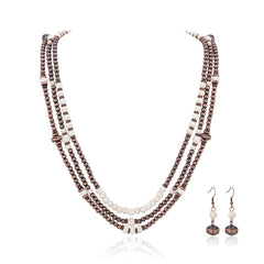 RNS-1035  Rustic Couture's  Turquoise Beaded  Layered Necklace Earrings Set