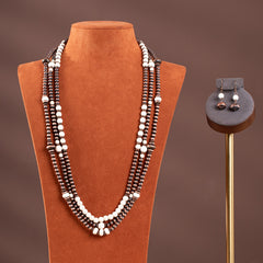 RNS-1035  Rustic Couture's  Turquoise Beaded  Layered Necklace Earrings Set