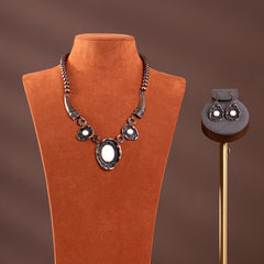 RNS-1056  Rustic Couture's Bohemian Oval White Stone Pendant Necklace Earring Set
