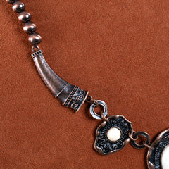 RNS-1056  Rustic Couture's Bohemian Oval White Stone Pendant Necklace Earring Set