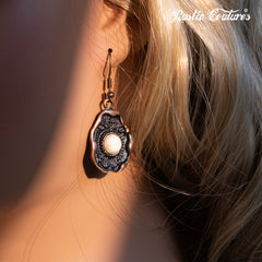 RNS-1056  Rustic Couture's Bohemian Oval White Stone Pendant Necklace Earring Set