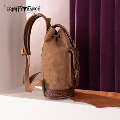 TR185-9110   Trinity Ranch Genuine Hair-On Cowhide Tooled Backpack - Brown