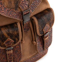 TR185-9110   Trinity Ranch Genuine Hair-On Cowhide Tooled Backpack - Brown