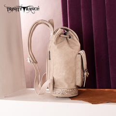 TR185-9110   Trinity Ranch Genuine Hair-On Cowhide Tooled Backpack - Tan