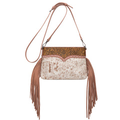 TR200-1814 Trinity Ranch  Floral Tooled Hair-On Cowhide Crossbody - Dark Pink