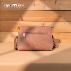 TR200-1814 Trinity Ranch  Floral Tooled Hair-On Cowhide Crossbody - Dark Pink