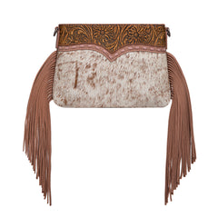 TR200-1814 Trinity Ranch  Floral Tooled Hair-On Cowhide Crossbody - Dark Pink