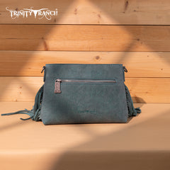 TR200-1814 Trinity Ranch  Floral Tooled Hair-On Cowhide Crossbody - Turquoise