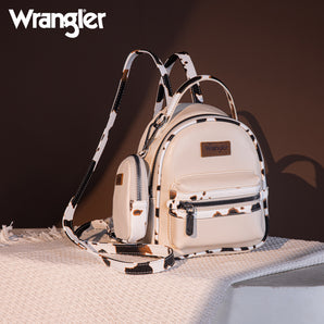 WG102-8600 Wrangler Cow Print Trimmed Mini Backpack With Coin Pouch - Tan