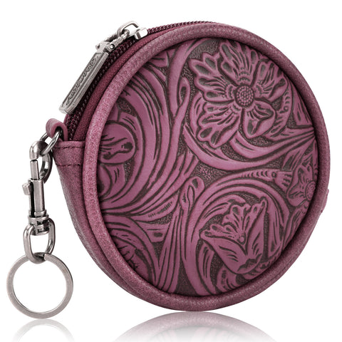 WG116-003  Wrangler Floral Tooled Circular Coin Pouch Bag Charm - Purple