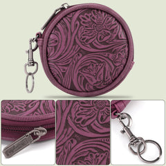 WG116-003  Wrangler Floral Tooled Circular Coin Pouch Bag Charm - Purple