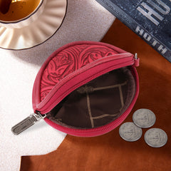 WG116-003  Wrangler Floral Tooled Circular Coin Pouch Bag Charm - Red