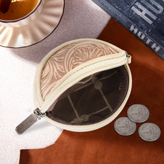 WG116-003  Wrangler Floral Tooled Circular Coin Pouch Bag Charm - Tan