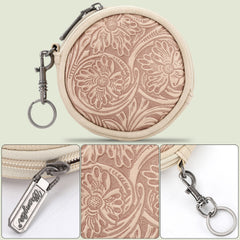 WG116-003  Wrangler Floral Tooled Circular Coin Pouch Bag Charm - Tan