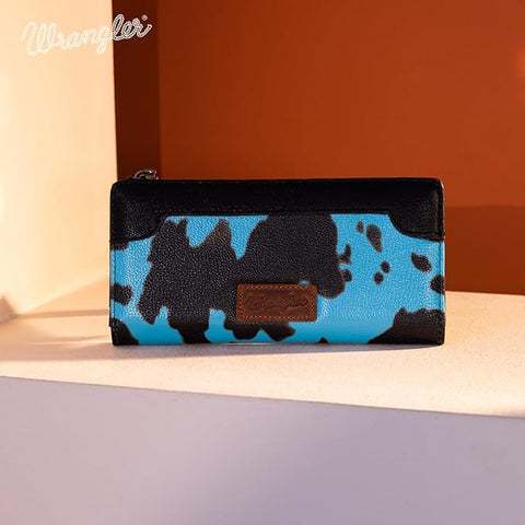 WG133-212 Wrangler Cow Print Bi-Fold Wallet - Turquoise