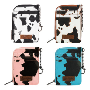 WG133-W005MIX 12Pcs Assorted Colors/Style Wrangler Cow Print Mini Zip Card Case
