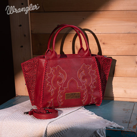 WG145G-8300  Wrangler Embroidered Trapezoid Concealed Carry Tote/Crossbody -Red