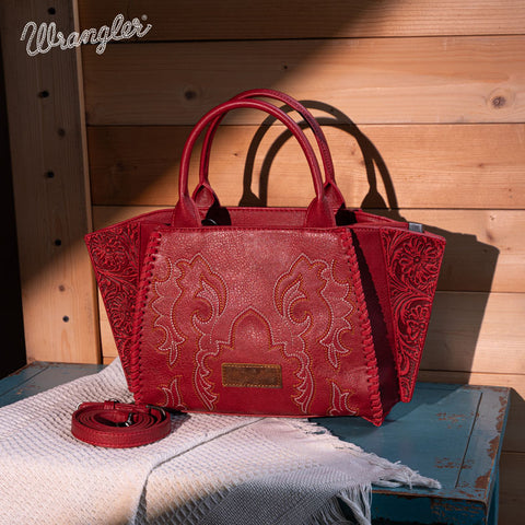 WG145G-8300  Wrangler Embroidered Trapezoid Concealed Carry Tote/Crossbody -Red