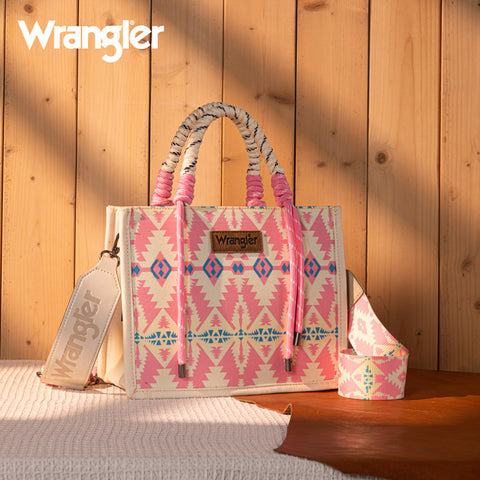 WG206-8122S  Wrangler Aztec Print Rope Tote/Crossbody - Light Pink
