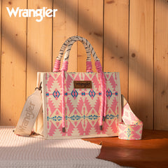 WG206-8122S  Wrangler Aztec Print Rope Tote/Crossbody - Light Pink