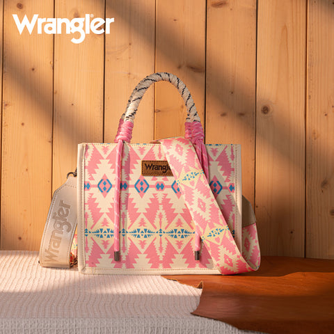 WG206-8122S  Wrangler Aztec Print Rope Tote/Crossbody - Light Pink