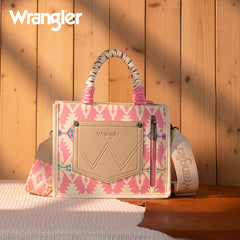 WG206-8122S  Wrangler Aztec Print Rope Tote/Crossbody - Light Pink