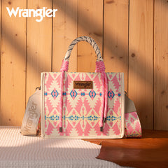 WG206-8122S  Wrangler Aztec Print Rope Tote/Crossbody - Light Pink