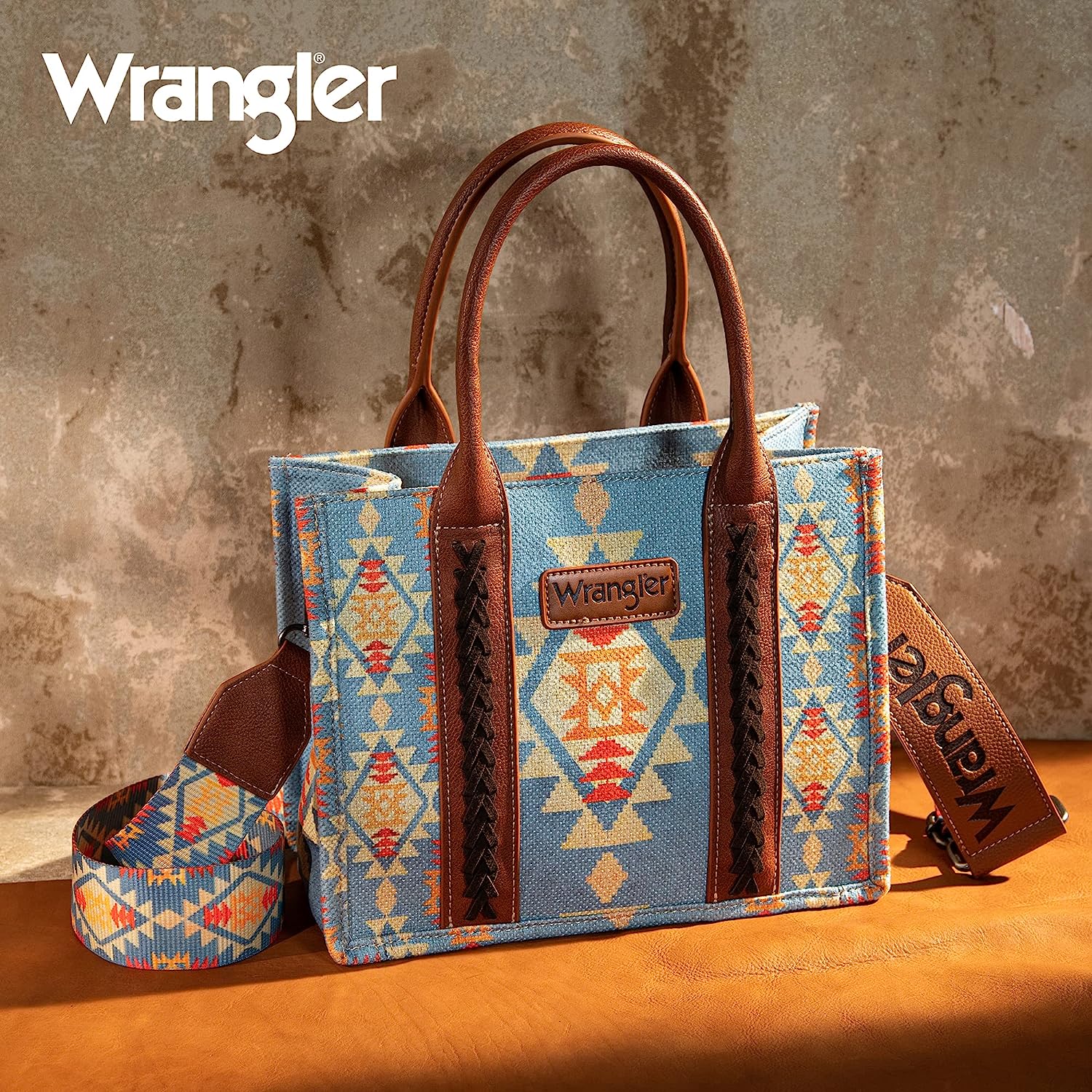 WG2202-8120S Wrangler Southwestern Print Small Canvas Tote/Crossbody ...