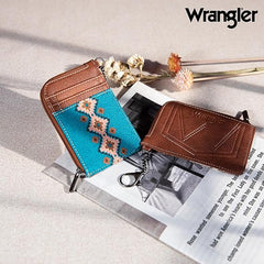 WG2203-W005 Wrangler Southwestern Art Print Mini Zip Card Case  -Dark Turquoise