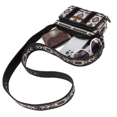 WG2207-3003  Wrangler Aztec Printed Crossbody Purse With Wallet Compartment - Black