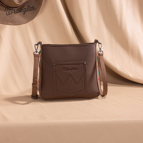 WG233-8360  Wrangler Aztec Embroidered Fringe Crossbody - Brown