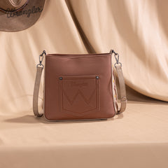 WG233-8360  Wrangler Aztec Embroidered Fringe Crossbody - Light Brown